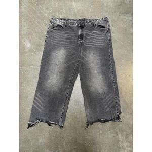 Y2K Manfinity Shorts Mens 4XL Gray‎ Denim Bermuda Baggy Distressed Raw Hem